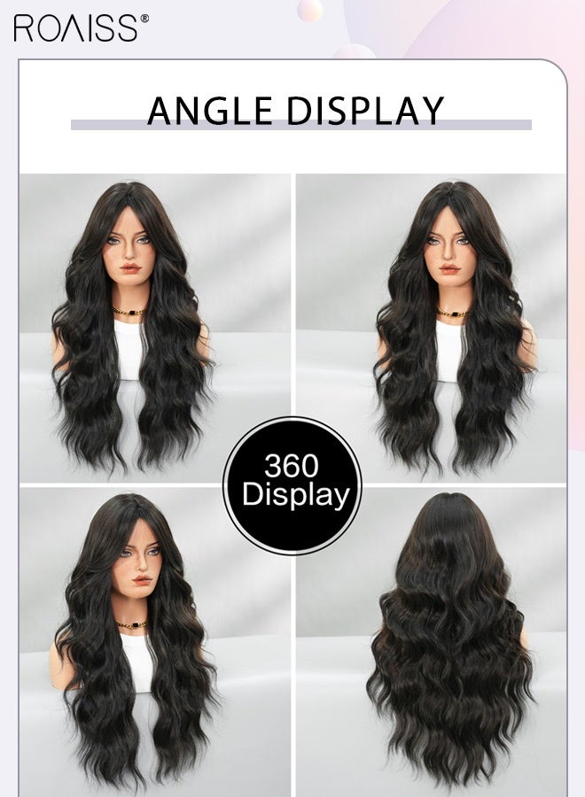 roaiss Natural Black Wavy Hair Wig, Women's Middle Parting Natural Soft Synthetic Heat Resistant Hair Wig for Wedding Cosplay Party Daily Use, 67cm (26 inches) - Image 5